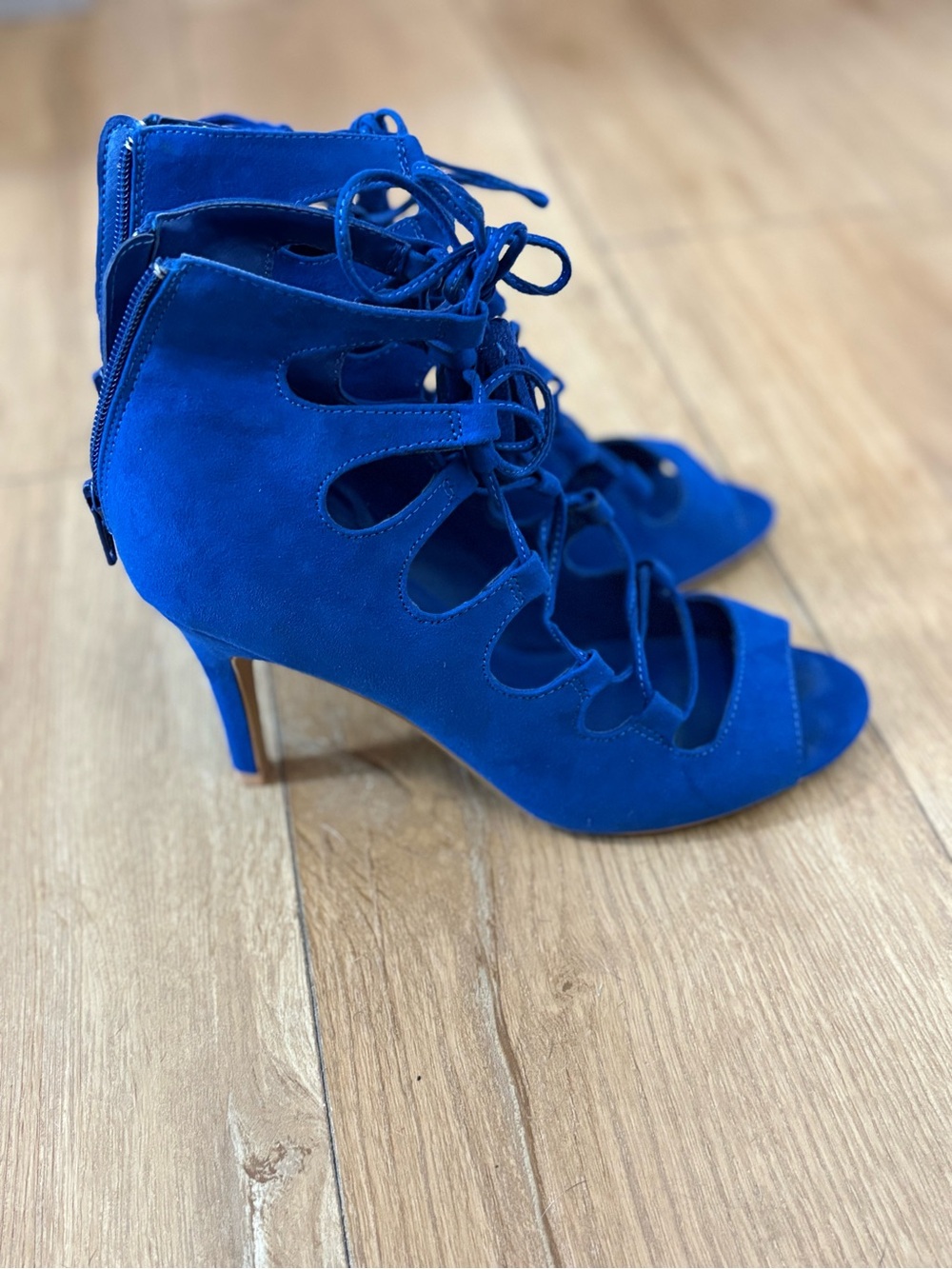 Nine West Electric Blue Suede Lace-Up Cutout Heels